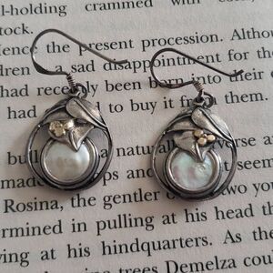 Silver Leaves with Pearl Earrings
